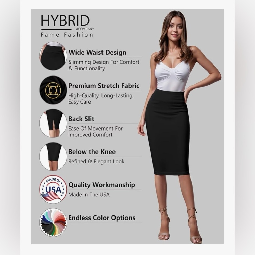 Hybrid & Company Women's Elegant Black Pencil Skirt
